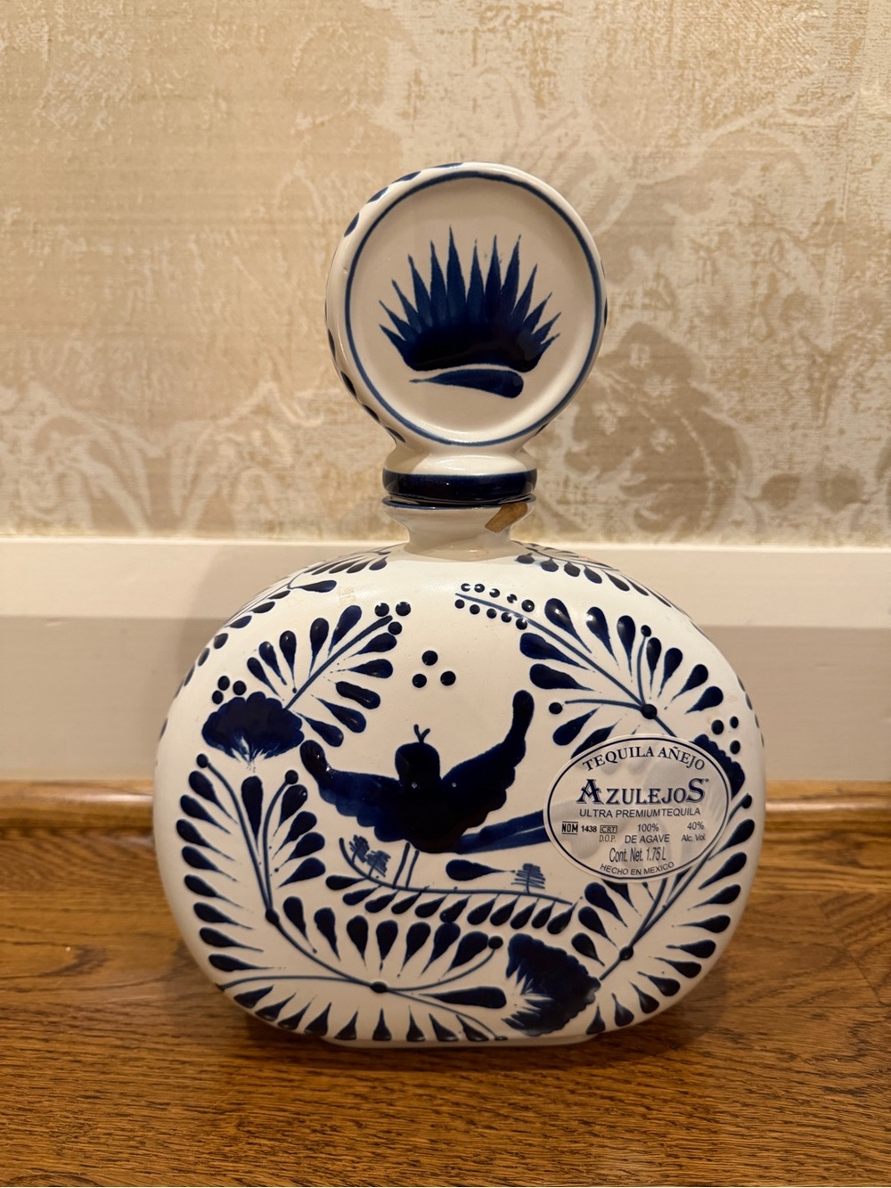 Blue & White Decorative Tequila Bottle - Home Art Accent